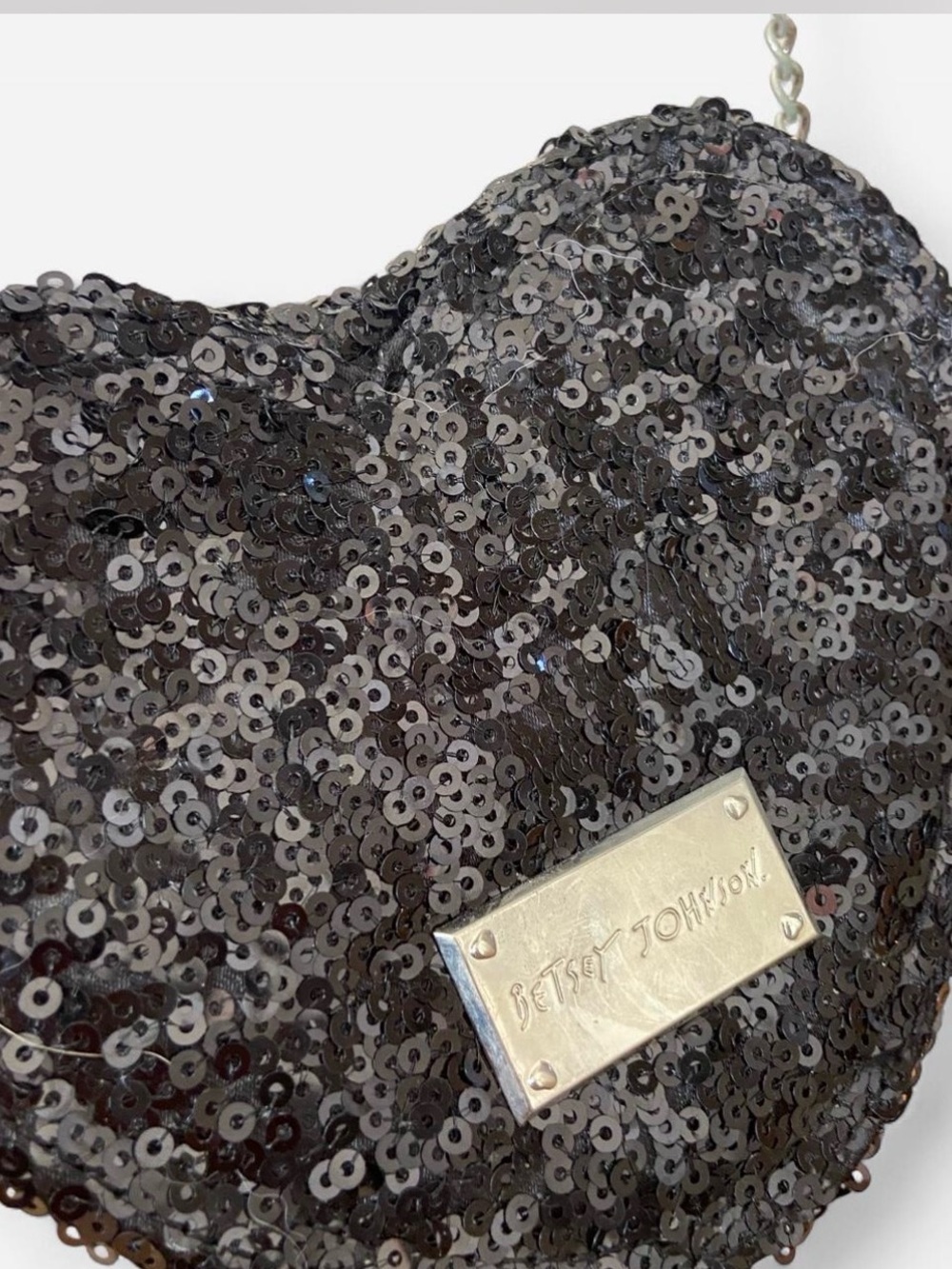 Betsey Johnson Black Sequin Heart Shoulder Bag
